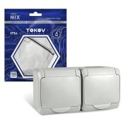 Розетка 2-м ОП Nix 16А IP54 250В с заземл. с крышкой сер. TOKOV TKE-NX-R2Z-C06-IP54