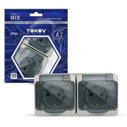 Розетка 2-м ОП Nix 16А IP54 250В с заземл. с прозр. крышкой сер. TOKOV TKE-NX-R2Z-C06T-IP54