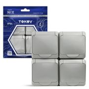 Розетка 4-м ОП Nix 16А IP54 250В с заземл. с крышкой сер. TOKOV TKE-NX-R4Z-C06-IP54