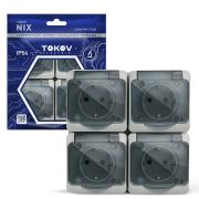 Розетка 4-м ОП Nix 16А IP54 250В с заземл. с прозр. крышкой сер. TOKOV TKE-NX-R4Z-C06T-IP54