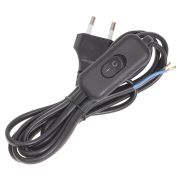 Шнур с выключателем и плоской вилкой ШУ01В ШВВП 2х0.75мм 2 метра черный